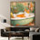 Très grand reproduction d'art sur tissu - Chat mignon orange dans une baignoire spa rétro pour salle de bain - "Assemblage requis du cadre (cadre non fini)"