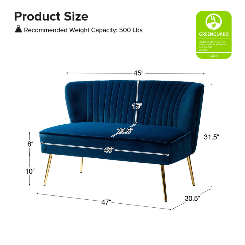Euclid 47" Velvet 2-Seat Armless Loveseat, Navy