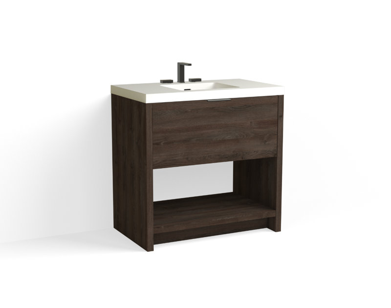 Vista 36" W Freestanding Single Bathroom Vanity, White Matte, Biondo/Matte Black, 8" Widespread