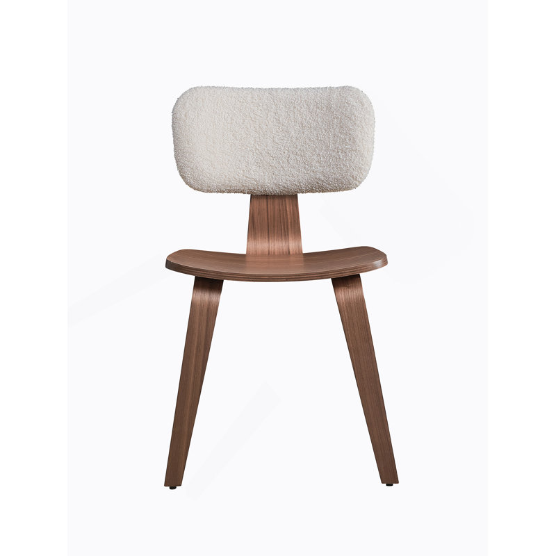 Ensemble de 2 chaises d'appoint au fini noyer avec dossier courbé rembourré blanc, design ergonomique pour un repas confortable