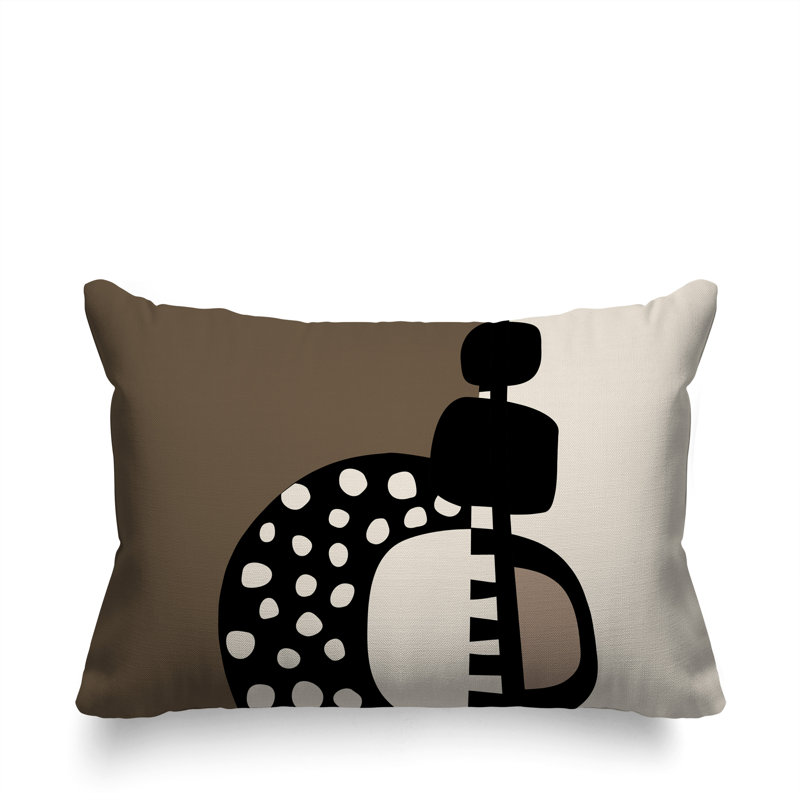 Oreiller rectangulaire réversible intérieur / extérieur Khari, H 18 po x l 25 po, Beige / noir / blanc cassé