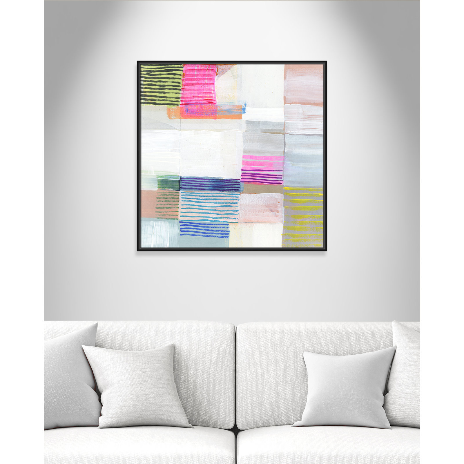Bright Net II by Cartissi - Floater Frame Painting on Canvas, 31.5" H x 31.5" W x 2" D, Black Framed