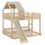 Lit superposé avec glissade House, structure de lit superposé au sol en bois massif avec échelles et garde-corps-1114531281