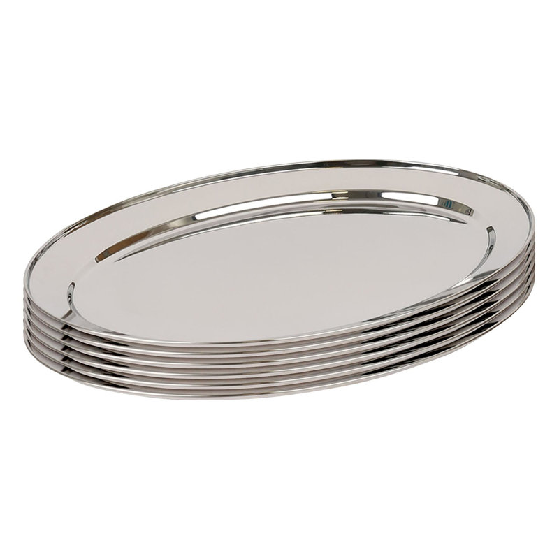 Argon Tableware - Oval Stainless Steel Serving Platters - Set of 6, 3cm H x 50cm L x 50cm W