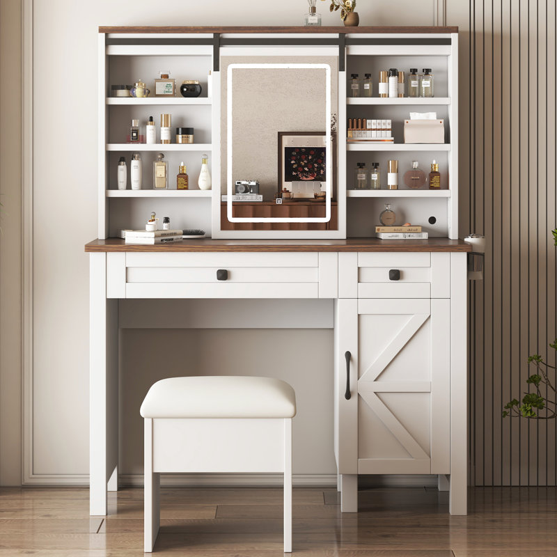 Meuble-lavabo avec miroir coulissant et lumières