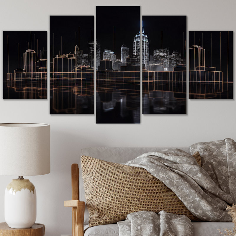 «3D Cityscape New York Futur Architecture III», reproduction d'art sur toile - 5 panneaux