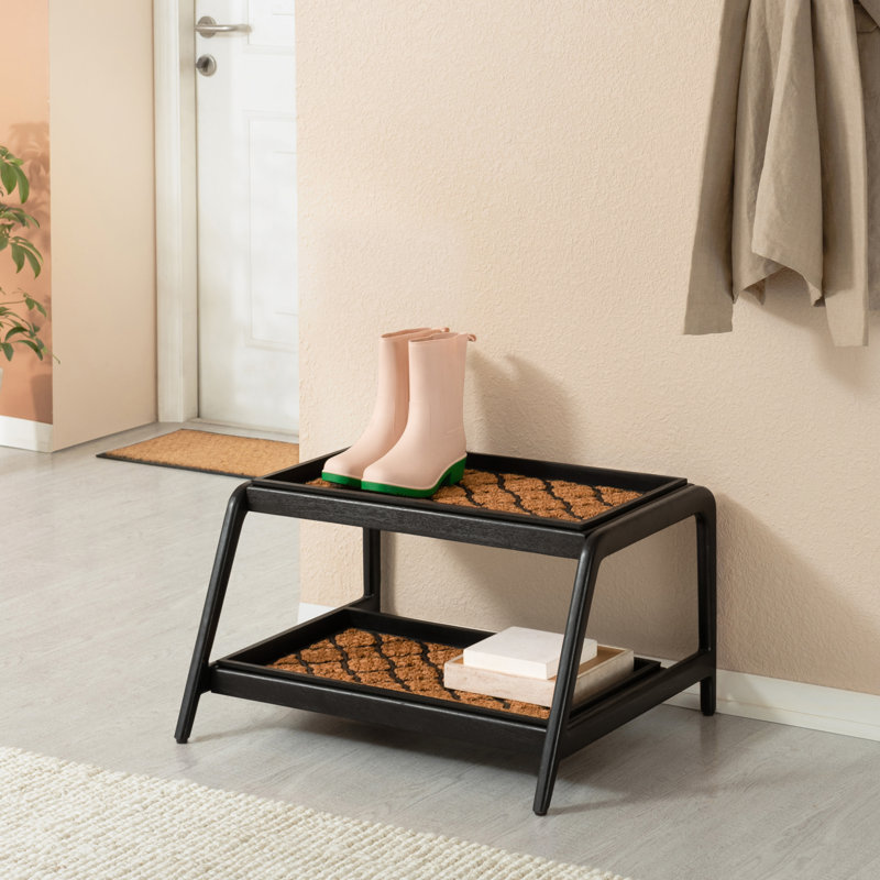Support à bottes en bois massif de qualité supérieure avec tapis en fibre de coco naturelle - Rangement pour chaussures
