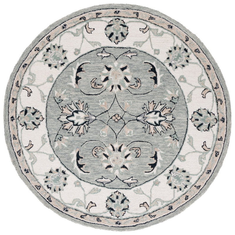 Tapis oriental en laine / coton touffeté à la main Calei gris clair / ivoire / noir, Rond 5 pi