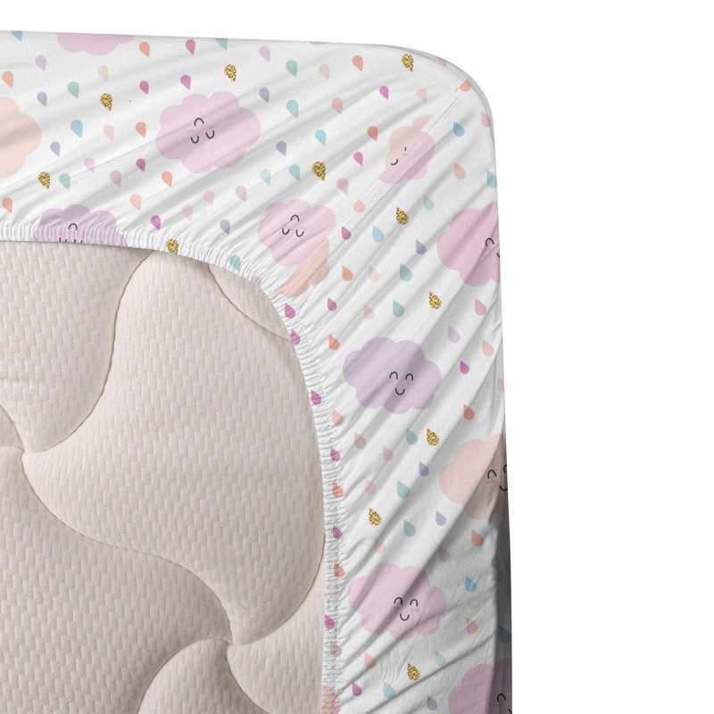 Ambesonne Sky Sheet Set Cloud Characters Raindrops Art White and Multicolor, Full Sheet Set with 2 Pillowcases