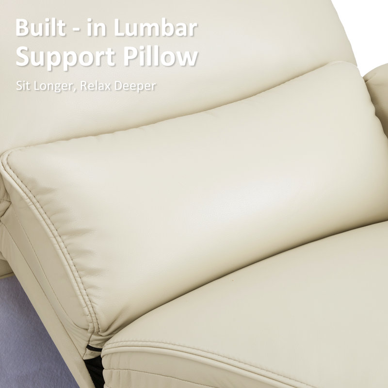 Swivel Glider Power Recliner Nursery Chair with Lumbar Support Pillow, Faux Leather, Cream White