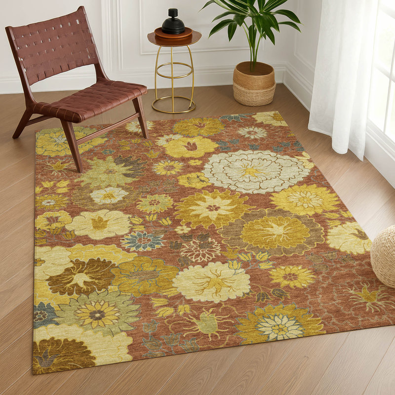 Machine Washable Indoor/Outdoor Emelia ACN2294 Floral Rug, Rectangle 10' x 14'