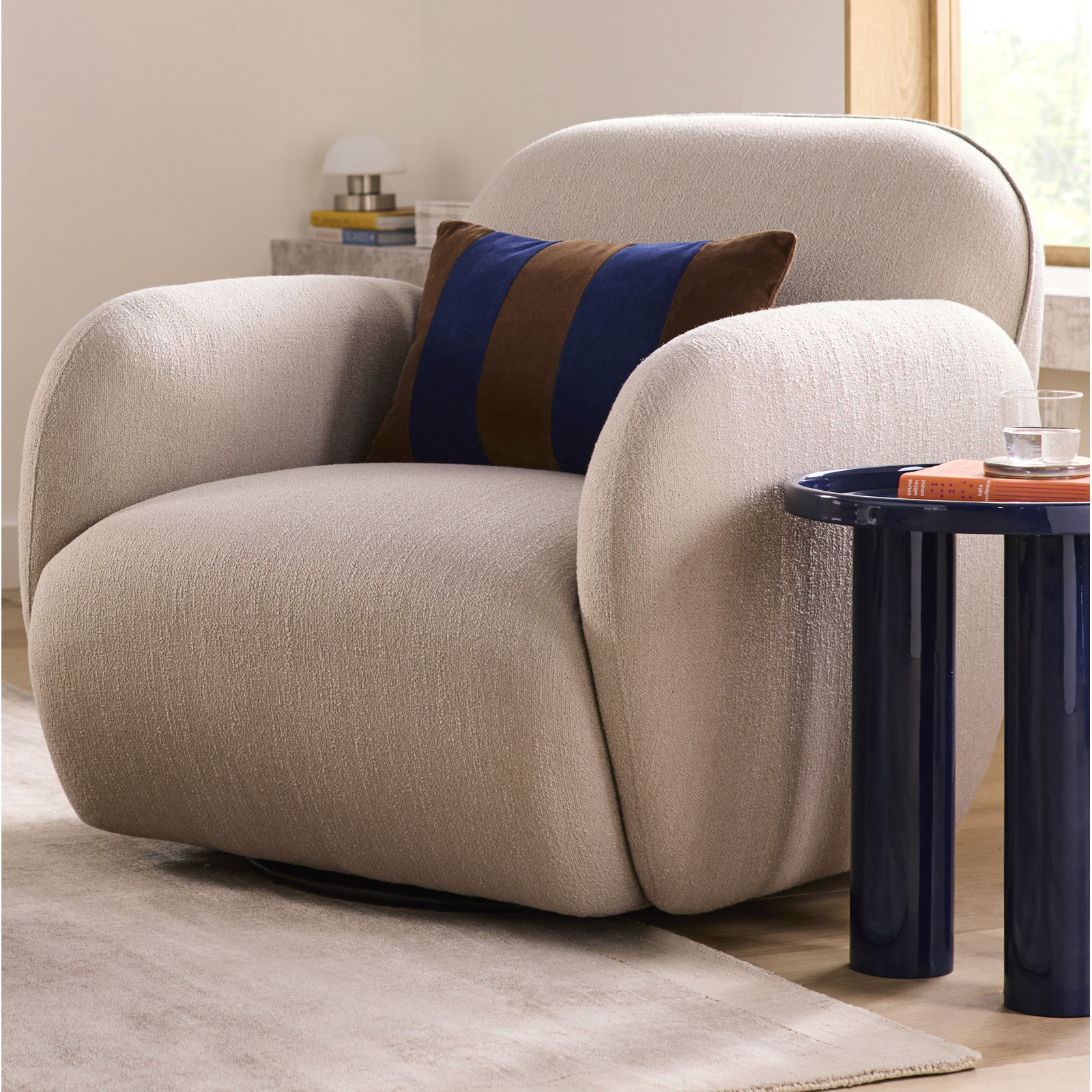 Soria Swivel Armchair, Honeycomb Taupe Chenille