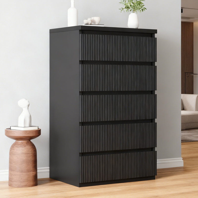 5-Drawer Vertical Storage Dresser: Space-Saving Organizer For Home, Black