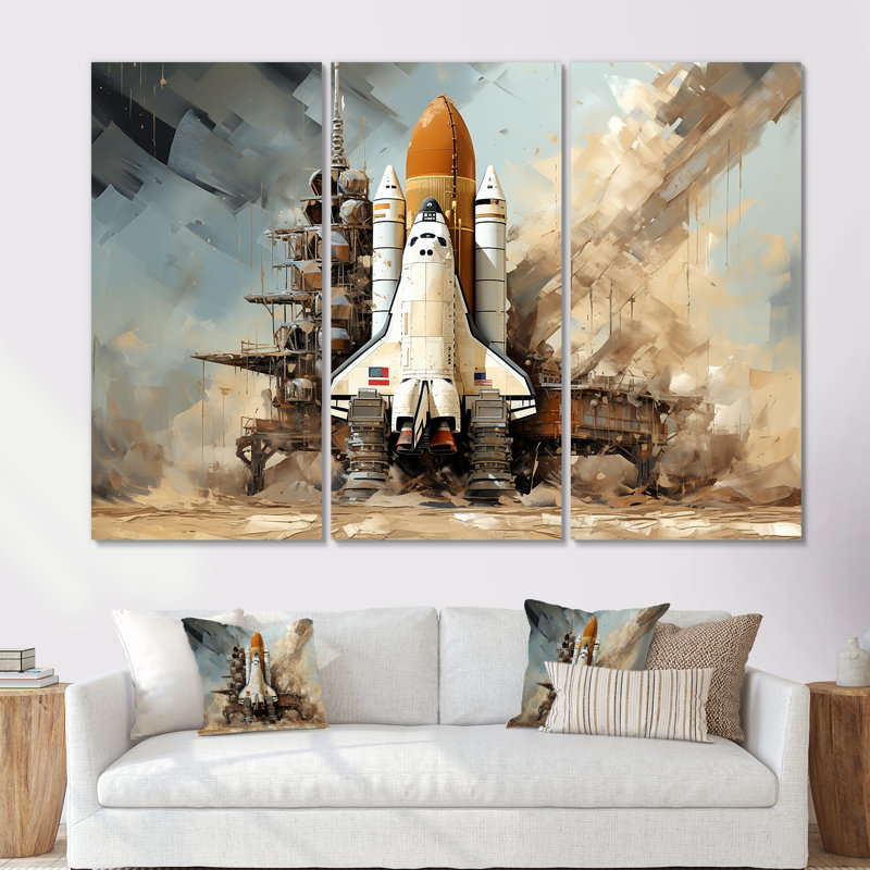 Abstrait de la Navette Spatiale I - Ensemble d'art mural Navette Spatiale, Toile tendue, H 40 po x l 60 po x P 1 po