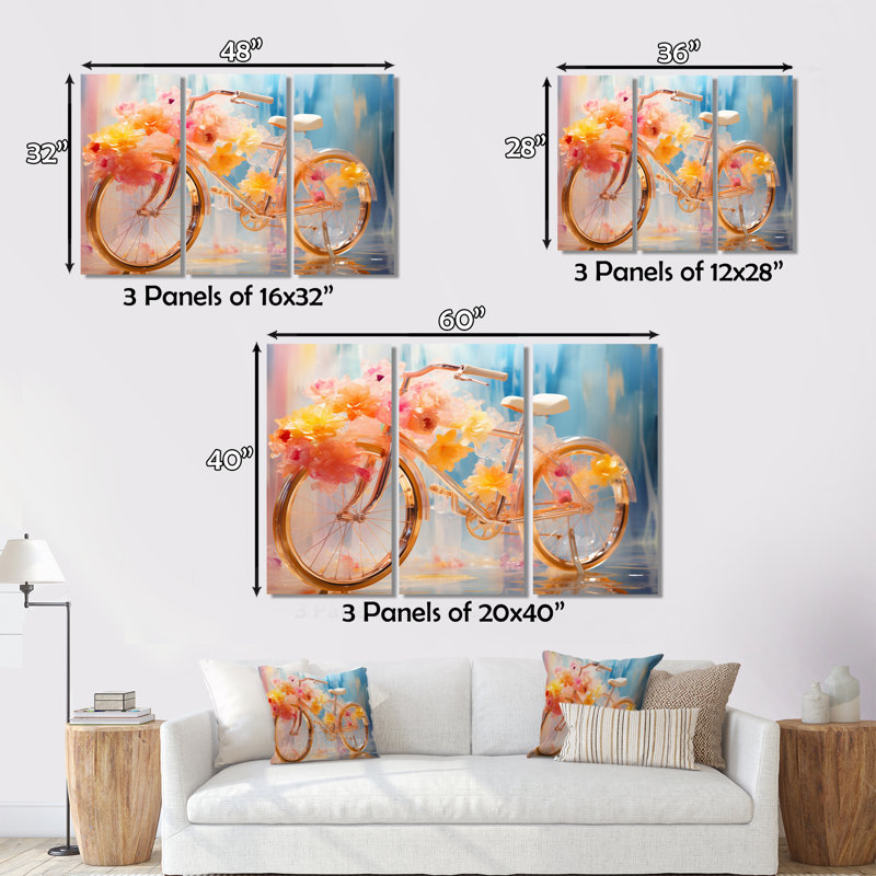 Bicyclette onirique bicyclette sur toile, 3 pièces, H 40 po x l 60 po x P 1 po