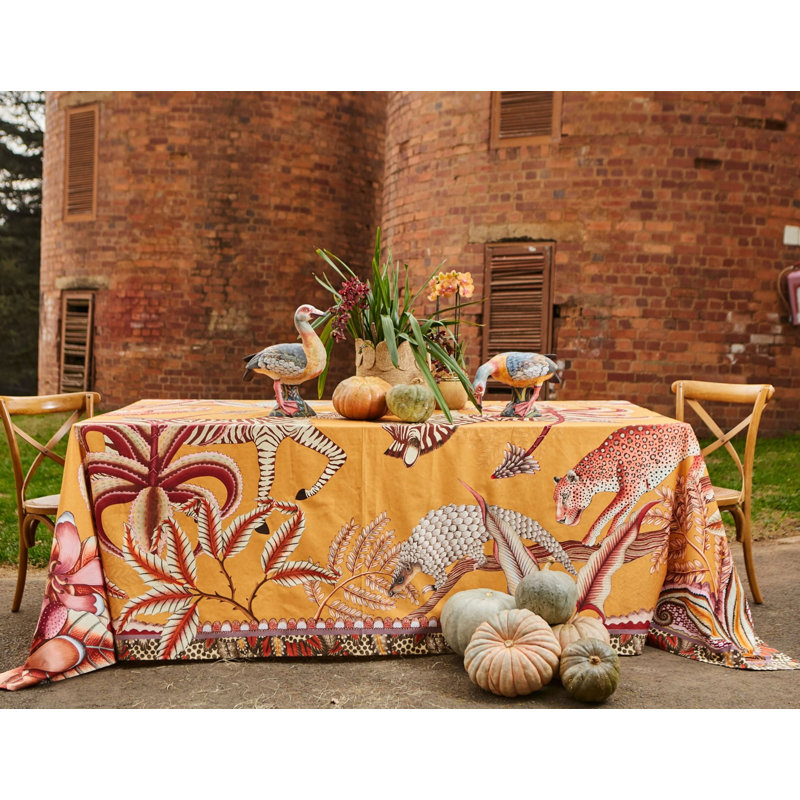 Ardmore Cotton Tablecloth, 138" Rectangle, Orange