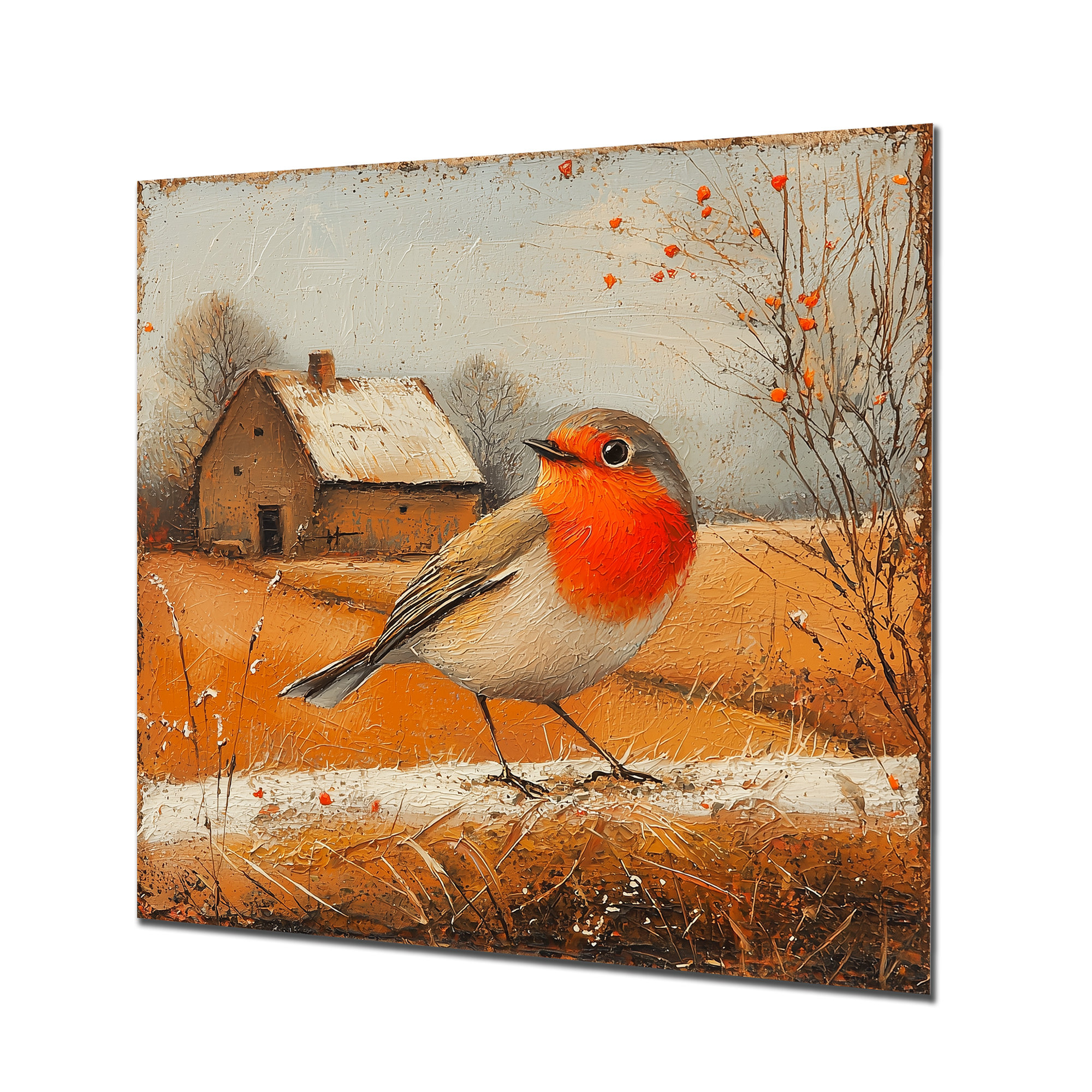 August Grove® Robin Bird In The Farmyard - Modern Metal Art Print, Bird ...