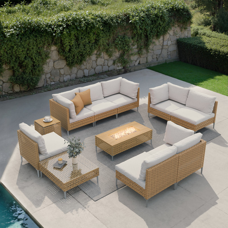 Mcbain 12-Piece Outdoor Furniture Seating Group For 9 Person With Fire Pit And Side Table Set
