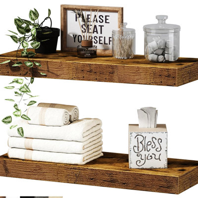 Rustic Brown Heavy Duty Bathroom Shelf For Books - 16 Inch, Wall Mounted, Of 2, Over Toilet, Expertise Shelves Inch Accent