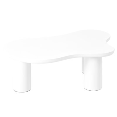Table basse de 44 po x 25,9 po avec plateau blanc, 1,5 po d'épaisseur, de style crème, avec pieds, pour table de patio de style crème décorative, blanc, épaisseur facile à assembler, rebord arrondi, pieds