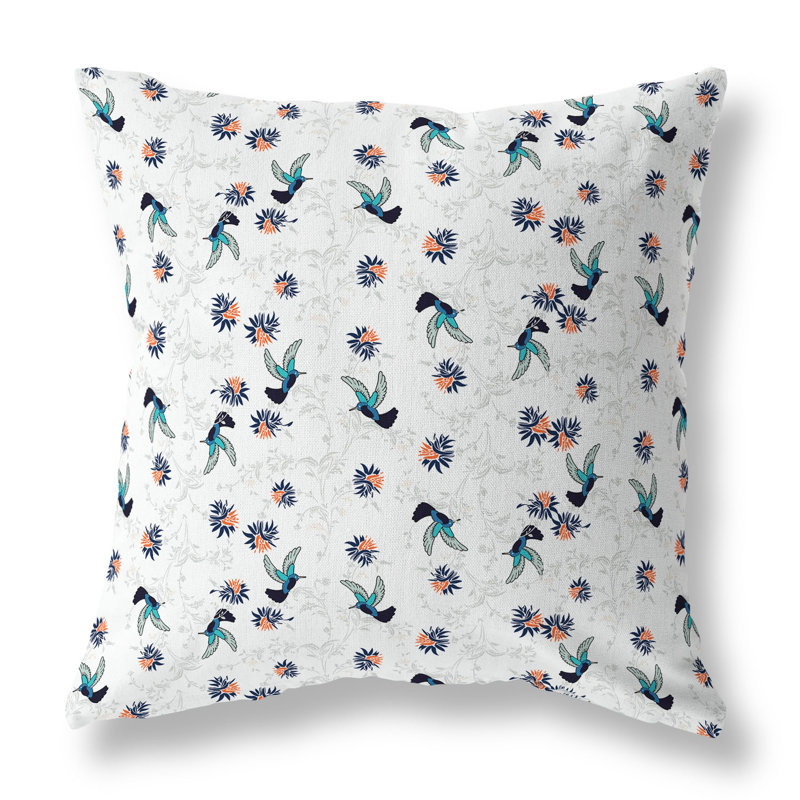 Coussin réversible Songbird Flora Parade, H 18 po x l 18 po, Blanc / orange / indigo