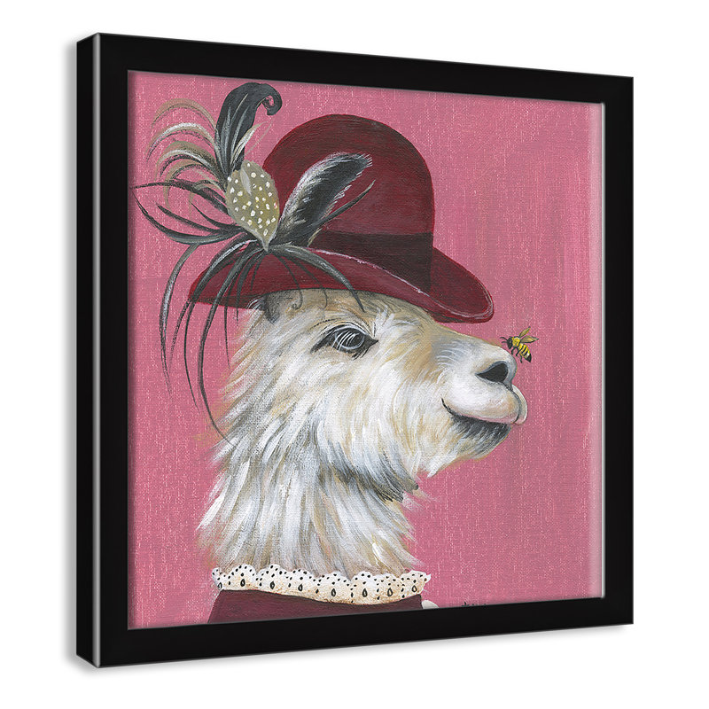 Art sur toile llama, H 13 po x l 13 po x P 1,18 po, Cadre argenté