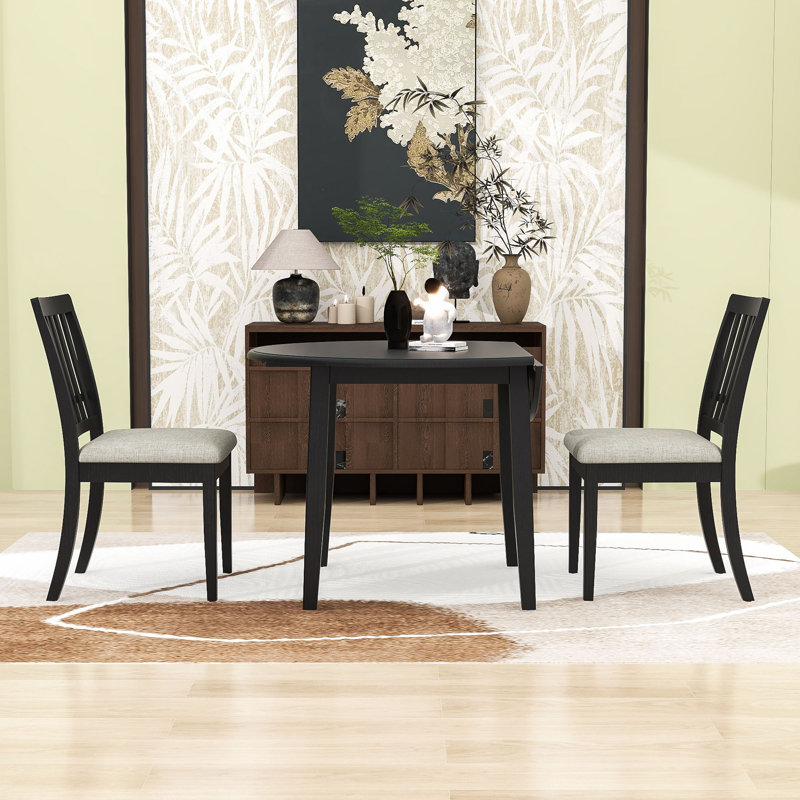 Ensemble de table de salle à manger 3 pièces avec chaises rembourrées, 3 pièces: table, 2 chaises, Noir