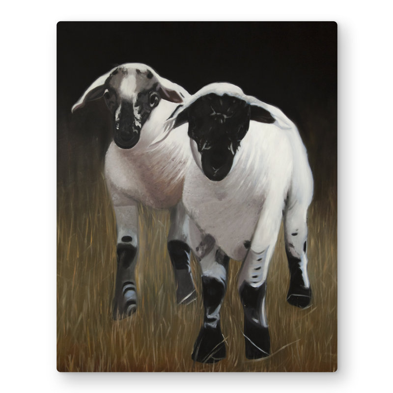 Two Lambs - Beige Rustic Metal Print for Home Decor