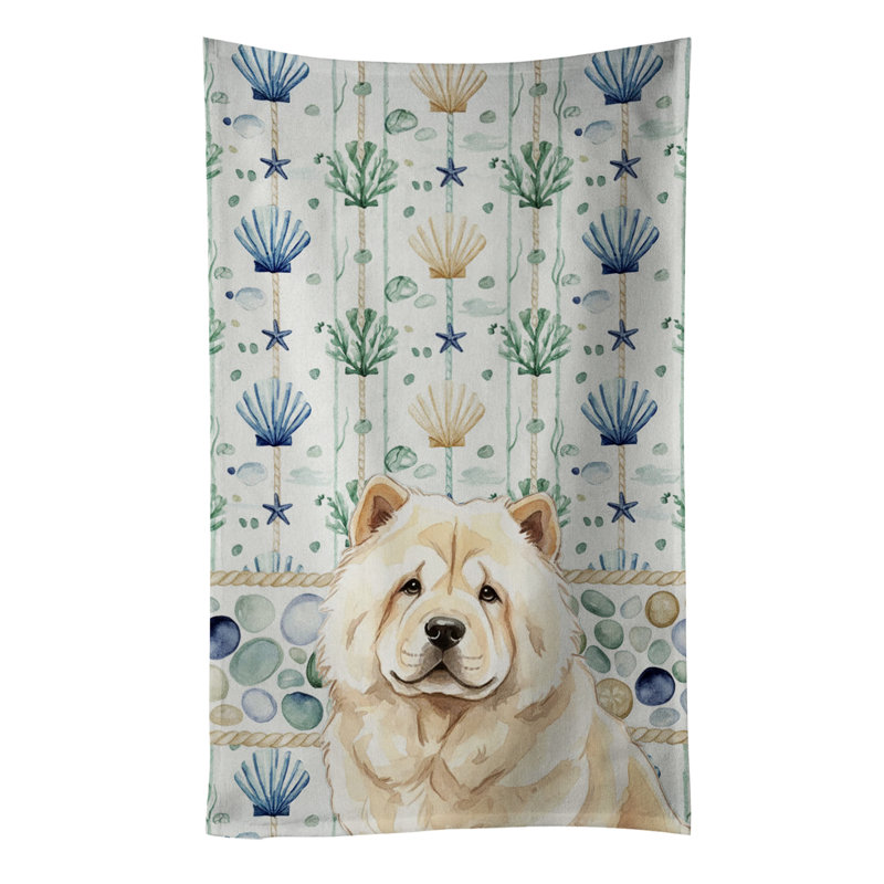 Cream Chow Chow Coastal Sea Glass Kitchen Towel, Cream Chow Chow
