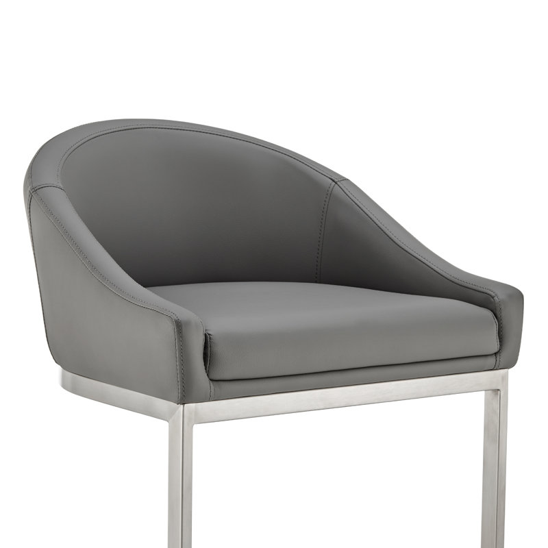 Ayoe Bar and Counter Stool, Brushed Stainless Steel/Grey, Counter Stool (24" Seat Height)