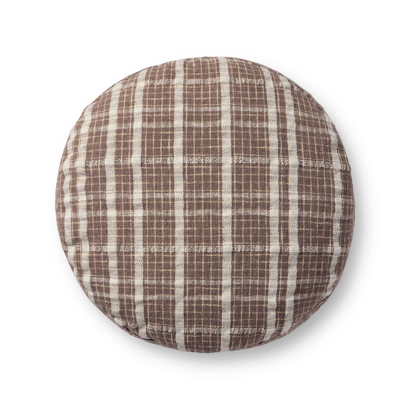 Wallace Chocolate Plaid Upholstered Pouf