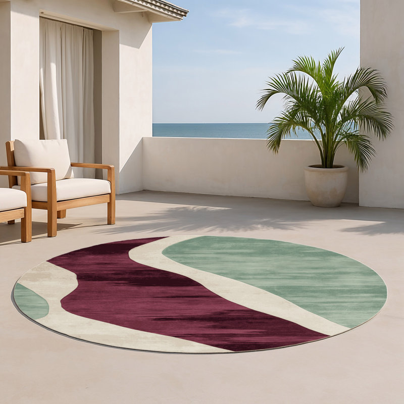 Watercolor Red Indoor and Outdoor Area Rug, Round 5'