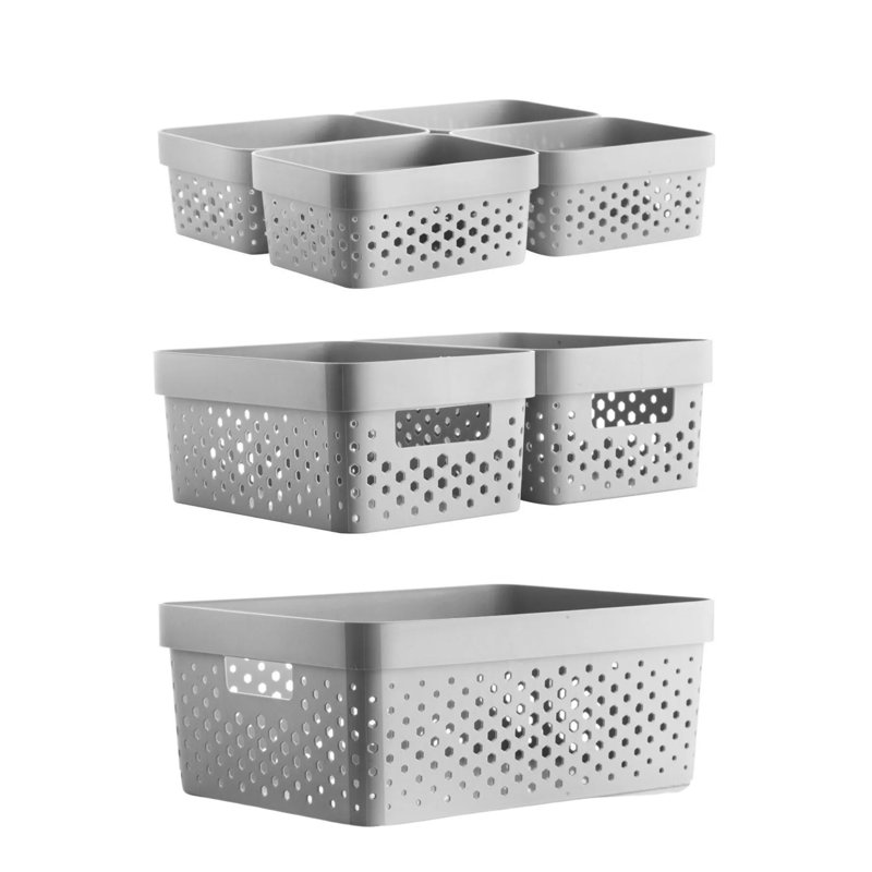 Ginza Maison Plastic Baskets For Organizing Set Of 7 - Multi-use Organizer Bin, Built-in Handles, Saving Storage, Pantry & Home Organizing Basket, Multiple Size Bins 