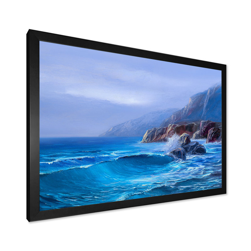«Morning On Sea Wave Paints On A Canvas», reproduction sur toile, H 16 po x l 32 po x P 1,5 po, Toile avec cadre noir