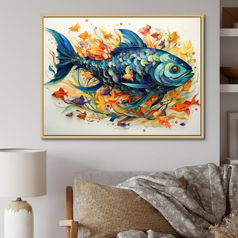 Pêche à la baleine de couleurs III - impression, Cadre naturel flottant, H 16 po x l 32 po x P 1 po