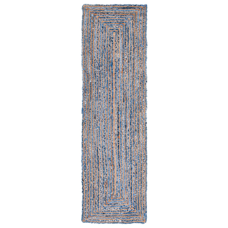 Demar Handmade Flatweave Blue/Natural Area Rug, Runner 2'3" x 8'
