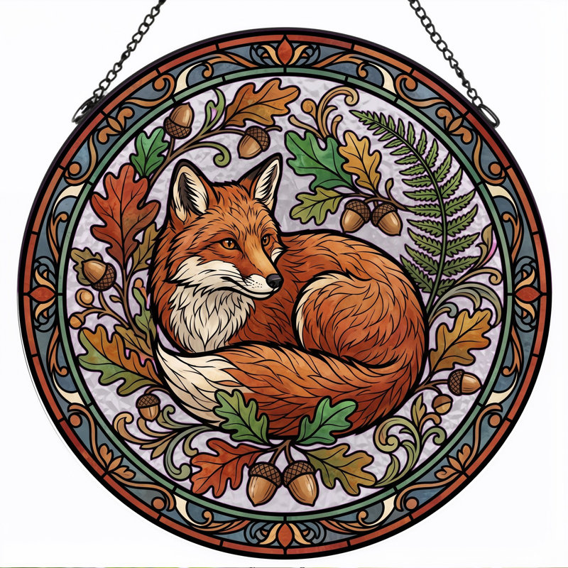Panneau de vitrail Fox Forest, H 12 po, H 12 po