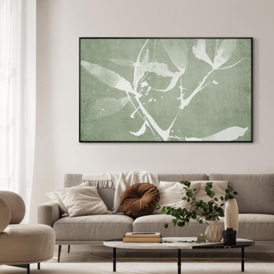Minimalist Botanical Silhouette in Soft Green Home Decor Extra Large Framed Wall Art Print (Frame Assembly Required)