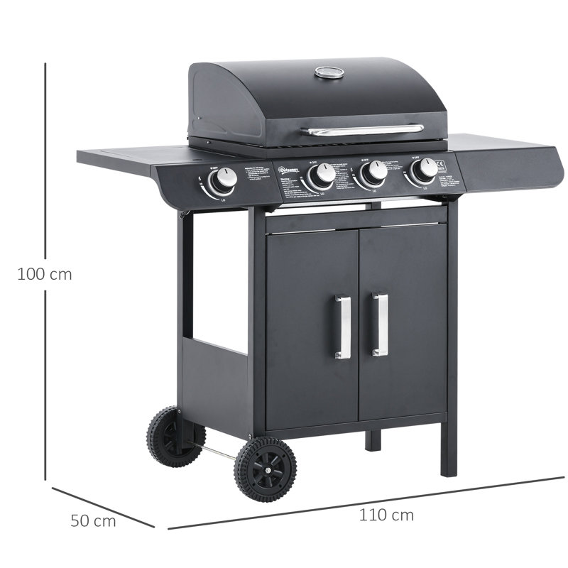Outsunny Gas Barbecue Grill 3+1 Burner Garden BBQ w/ Large Cooking Area