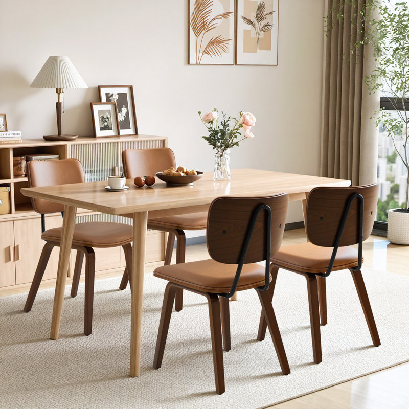 18.9" H Mid-Century Modern Dining Chair with Padded Seat Cushion & Curved Backrest, Upholstered Side Chair Set of 2, 2, Brown