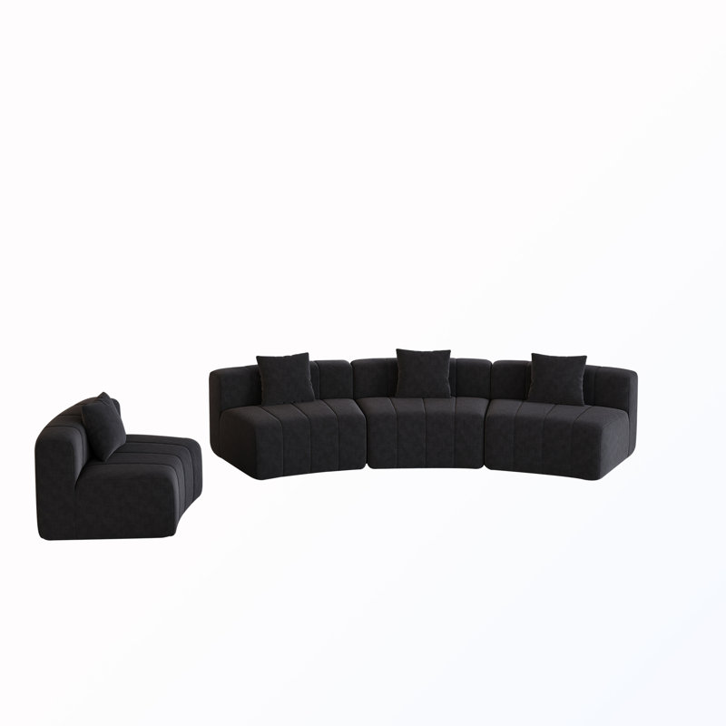 4-Seat Curved Sectional Sofa with Pillows, 29" H x 151" W x 33" D, Symmetrical