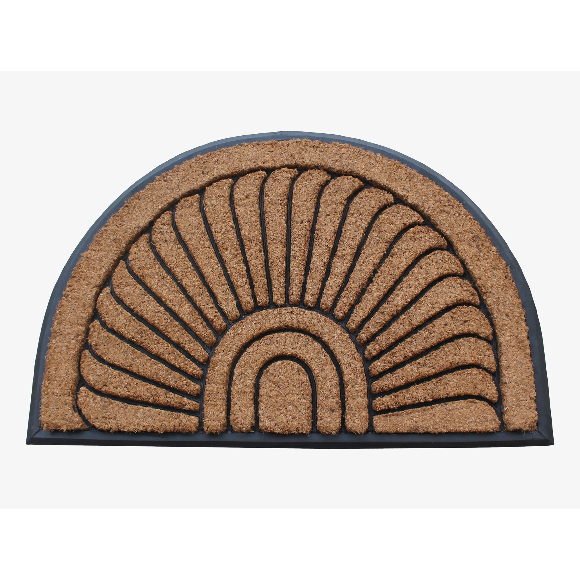  Natural Coir and Rubber Non-Slip Outdoor Sunburst Door Mat, Semi-Circle 2' x 3'3"