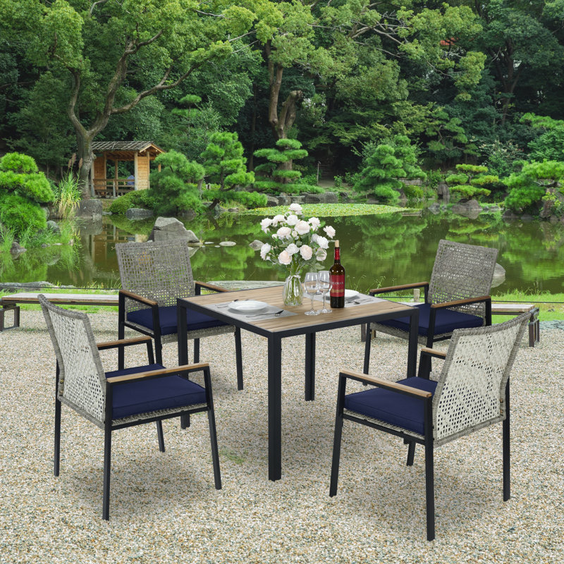 Ensemble de table de salle à manger 5 pièces avec trou pour parasol, Bleu / Gris pâle