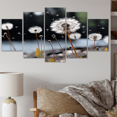 White White Dandelion Whispers I - Ensemble de décoration murale en métal floral