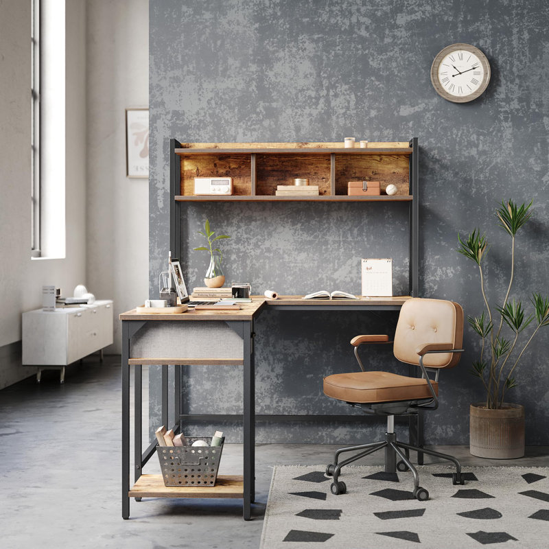 Stathelle L-Shaped Metal Base Writing Desk, Black