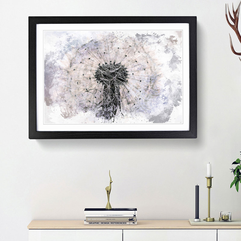 A Dandelion Flower in Abstract - Picture Frame Painting Print on MDF, Black Framed, 48cm H x 65cm W x 2cm D