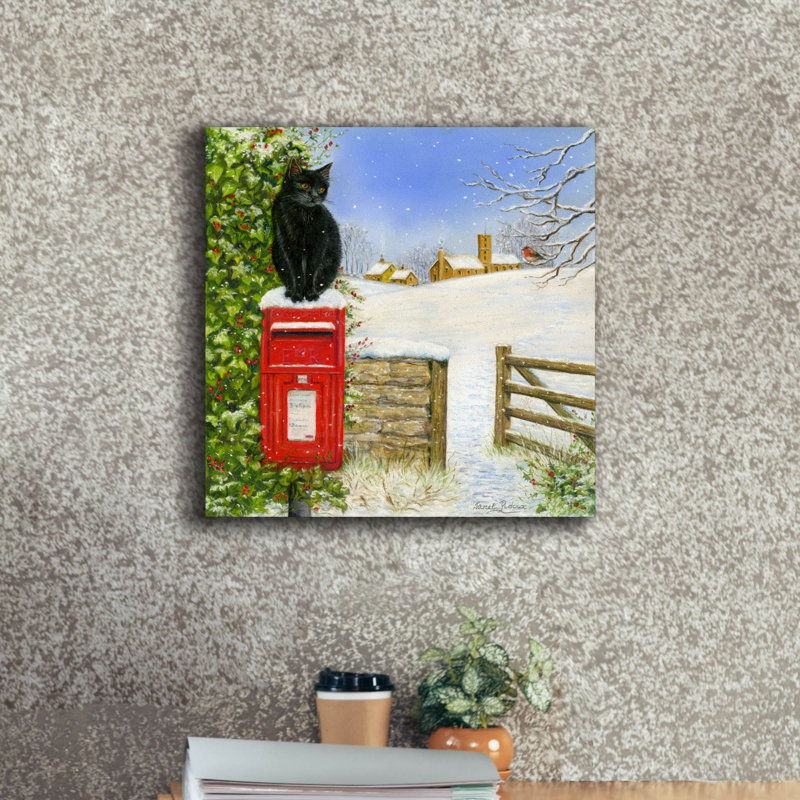 «Christmas Post Box» par Janet Pidoux, art mural sur toile, H 18 po x l 18 po x P 0,75 po