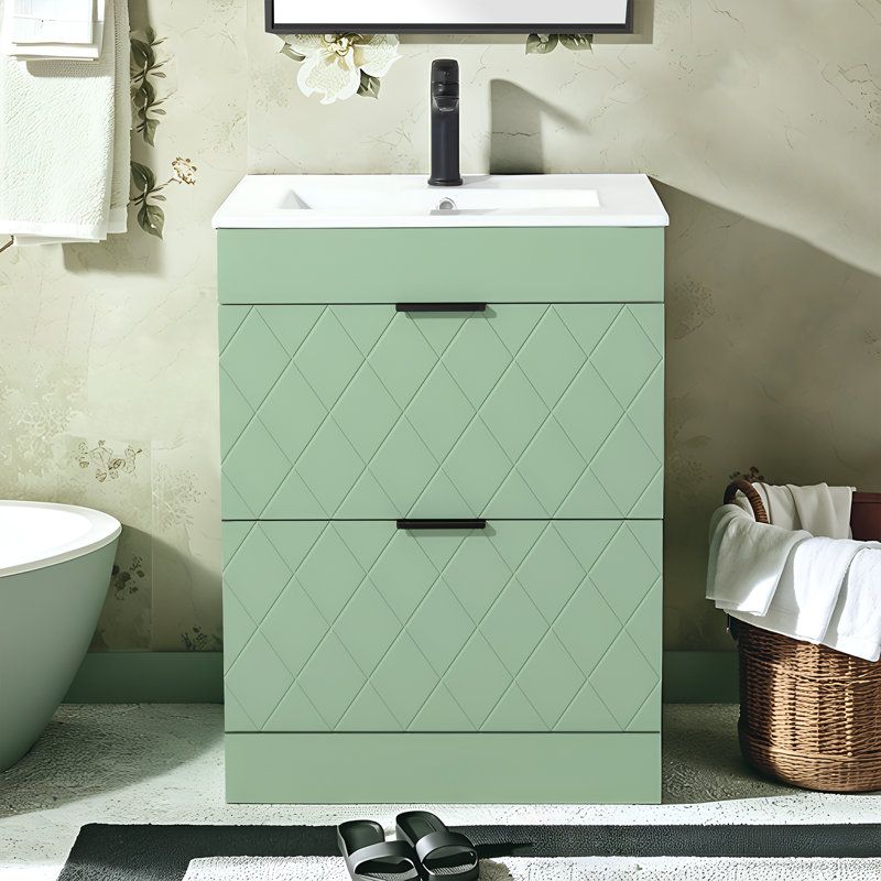Ensemble de meuble-lavabo simple autoportant 24 po avec plateau en céramique 24 po