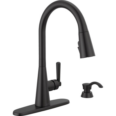 Boyd Matte Black Kitchen Faucet with Pull Down Sprayer and Soap Dispenser, Modern Single Hole Kitchen Sink Faucet, Single Handle, Matte Black