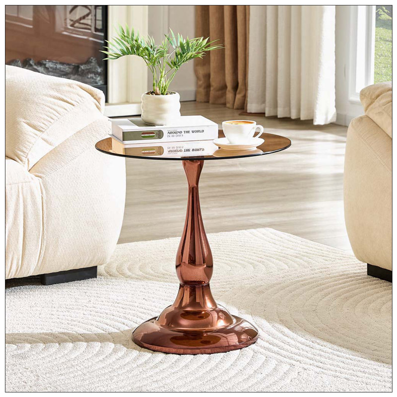 Table de bout ronde 19,6 pouces, Brun, or rose